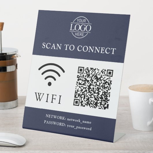 Signe De Table Modern Wifi Password & Network | QR Code Logo (In SItu)