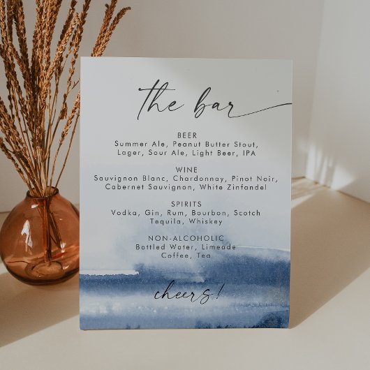 Signe De Table Moderne Aquarelle Bleu Mariage Le Bar Menu