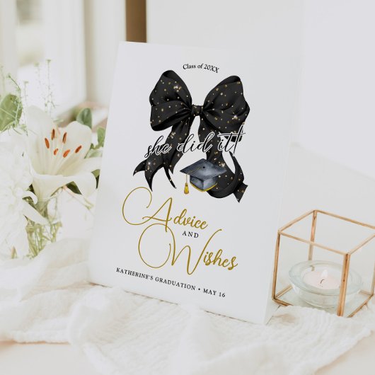 Signe De Table Moderne Black Gold Bow Graduation Conseils et souh