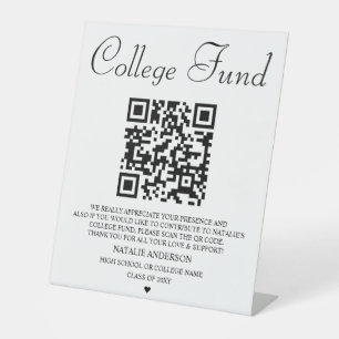 Signe De Table Moderne Black White College Fund QR Graduation