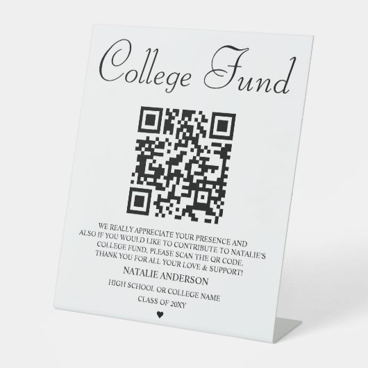 Signe De Table Moderne Black White College Fund QR Graduation (Recto)