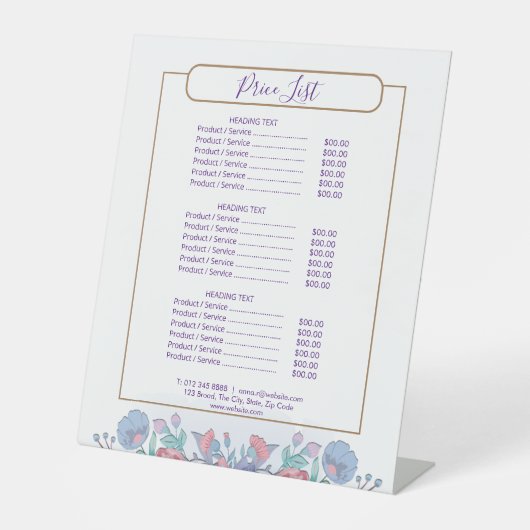 Signe De Table Moderne Chic Aquarelle Bleu Hydrangée Florale (Recto)