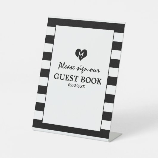 Signe De Table Moderne Chic Mariage noir et blanc (Recto)