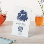 Signe De Table Moderne Chic Monogramme Marine & Blanc QR Code Ent (In SItu)