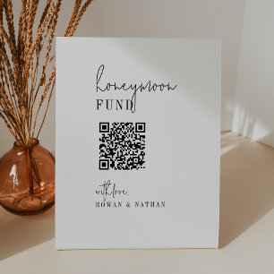 Signe De Table Moderne Chic Noir Blanc QR Code Fonds Lune de miel