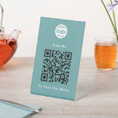 Signe De Table Moderne Elegant Cadet Blue Logo QR Code Restaurant (In SItu)