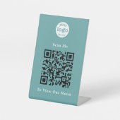 Signe De Table Moderne Elegant Cadet Blue Logo QR Code Restaurant (Recto)