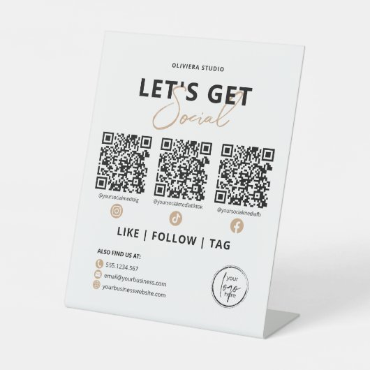 Signe De Table Moderne Elégant Obtenons Social QR Code (Recto)