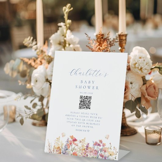 Signe De Table Moderne, Fleur sauvage, Baby shower, Code QR