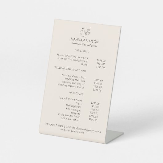 Signe De Table Moderne, Line Art, Femme, Feuilleté, Salon, Prix (Recto)