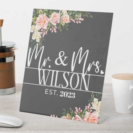 Signe De Table Moderne M. & Mme Etabli Mariage rose (In SItu)