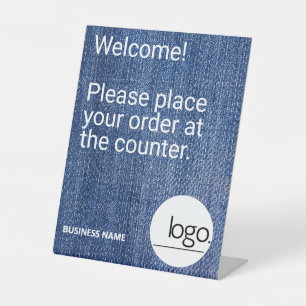 SIGNE DE TABLE MODERNE MODERNE DENIM BLEU PROPRE LOGO MARQUE D'AF