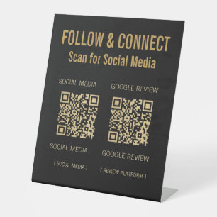 Signe De Table Moderne Or Noir Dual QR Réseaux Sociaux & Avis