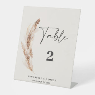 Signe De Table moderne pampas herbe mariage numéro de table