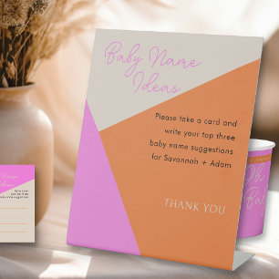 Signe De Table Moderne rose et orange Nom de bébé Douche Activité