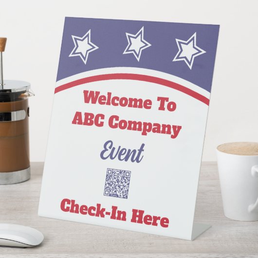 Signe De Table Moderne Rouge Blanc Bleu QR Code Entreprise (In SItu)