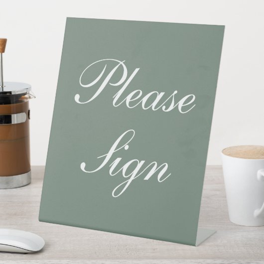 Signe De Table Moderne Sage Green Élégant Mariage de script blanc (In SItu)