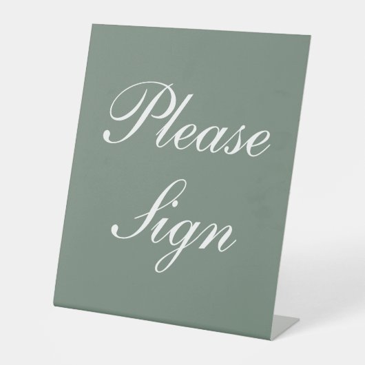 Signe De Table Moderne Sage Green Élégant Mariage de script blanc (Recto)