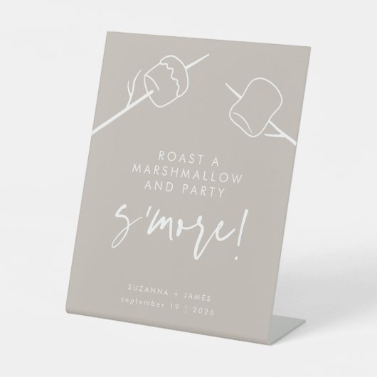 Signe De Table Moderne Taupe Calligraphie Marshmallow S'mores Bar (Recto)