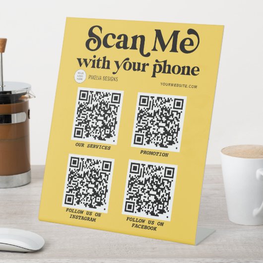 Signe De Table Moderne Yellow QR code réseau d'entreprise tendanc (In SItu)