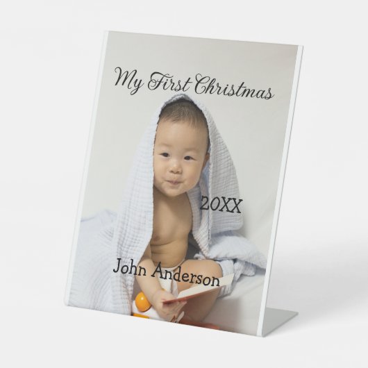 Signe De Table Mon premier Noël ajoute nom de bébé date année pho (Recto)