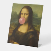 Signe De Table Mona Lisa soufflant de bulle rose (Recto)