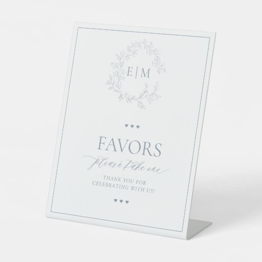 Signe De Table Monogramme bleu Dusty Crest Leafy Faveurs (Recto)