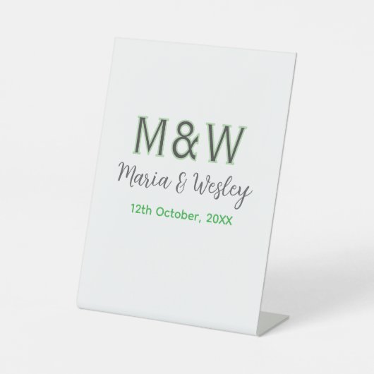 Signe De Table Monogramme couple gris vert moderne date romantiqu (Recto)