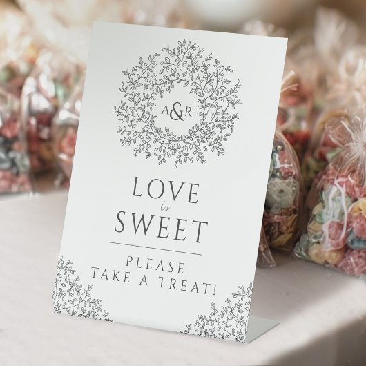 Signe De Table Monogramme de feuille dessinée à la main grise mar