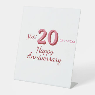 Signe De Table monogramme gras nom date rose 20e anniversaire