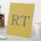 Signe De Table Monogramme Lettres Initiales Or & Bleu Simple (In SItu)