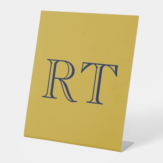 Signe De Table Monogramme Lettres Initiales Or & Bleu Simple (Recto)
