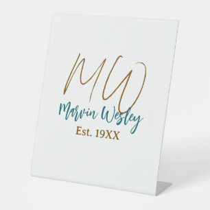 Signe De Table Monogramme marron bleu turquoise année d'estimatio