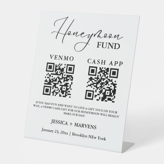 Signe De Table Monogramme moderne mariage de lune de miel code QR (Recto)