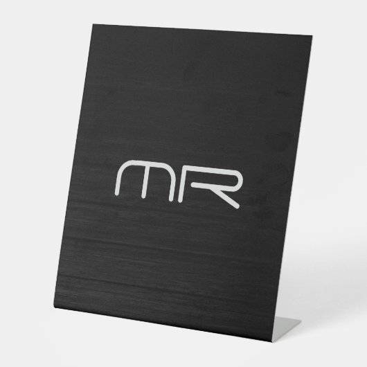 Signe De Table Monogramme moderne Noir Blanc Nom Initiales (Recto)