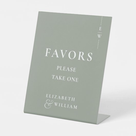 Signe De Table Monogramme moderne Sage Green Faveurs Mariage (Recto)