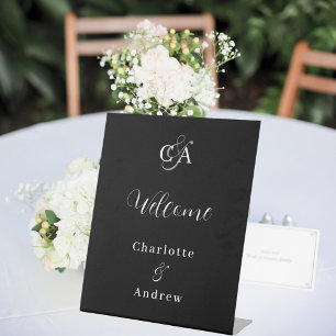 Signe De Table Monogramme moderne simple noir mariage accueil