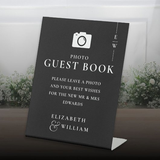 Signe De Table Monogramme noir et blanc Photo Mariage du livre d'