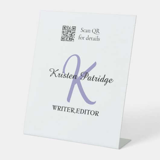 Signe De Table Monogramme nom écrivain violet modifier code QR en (Recto)