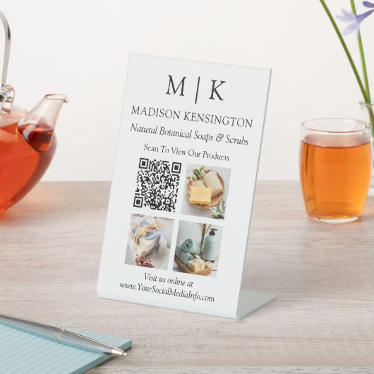 Signe De Table Monogramme ou ajouter un logo Business QR Code Pho (In SItu)