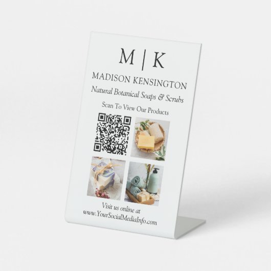 Signe De Table Monogramme ou ajouter un logo Business QR Code Pho (Recto)