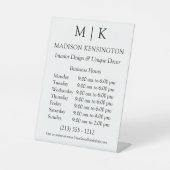 Signe De Table Monogramme ou ajouter un logo Heures d'ouverture (Recto)