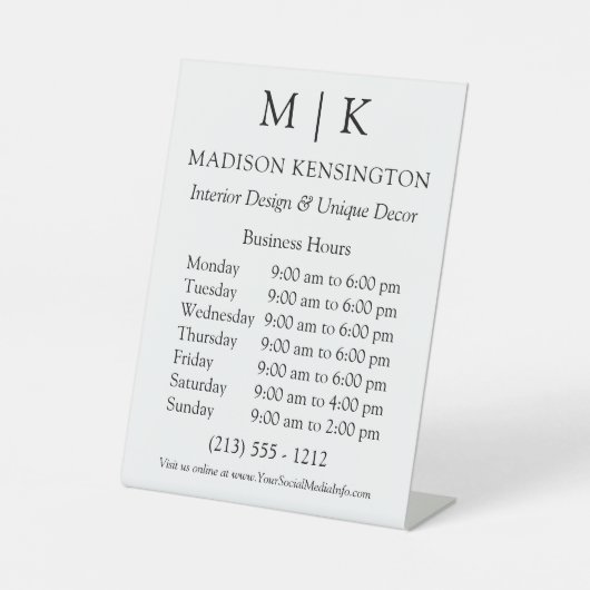 Signe De Table Monogramme ou ajouter un logo Heures d'ouverture (Recto)