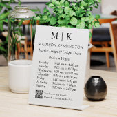 Signe De Table Monogramme ou ajouter un logo Heures d'ouverture Q