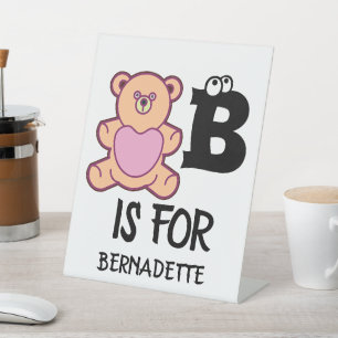 Signe De Table Monogramme personnalisé B pour ours drôle animal m