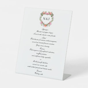 Signe De Table Monogramme Romantique Rose Floral Heart Menu Maria