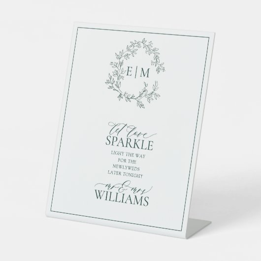 Signe De Table Monogramme vert émeraude Laisser l'amour étinceler (Recto)