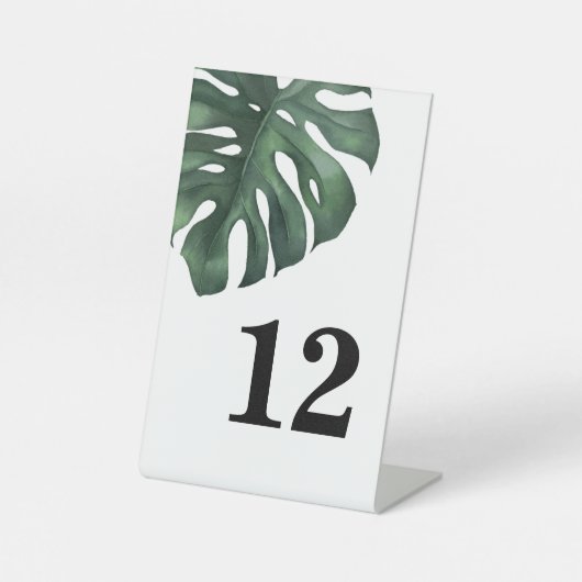 Signe De Table Monstera Tropical Leaf Mariage Numéro de tableau (Recto)