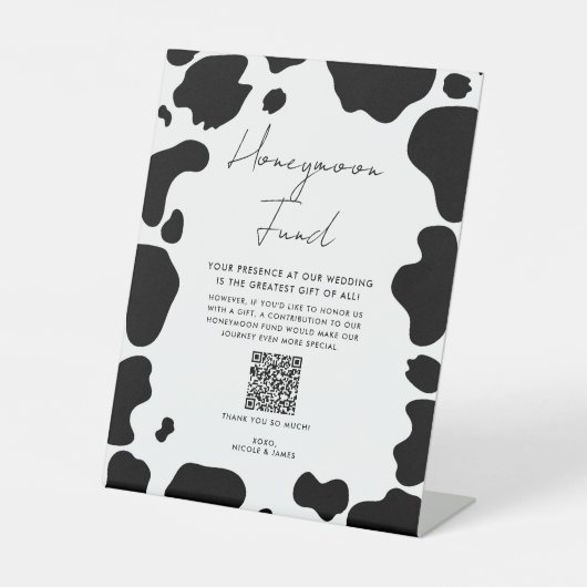 Signe De Table Moo Cow Spots Black White Mariage Honeymoon Fund (Recto)