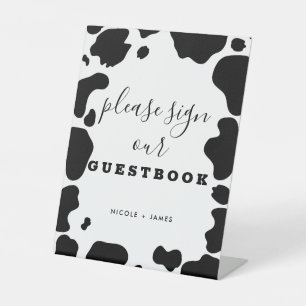 Signe De Table Moo Cow Spots noir blanc Mariage Guestbook Signal